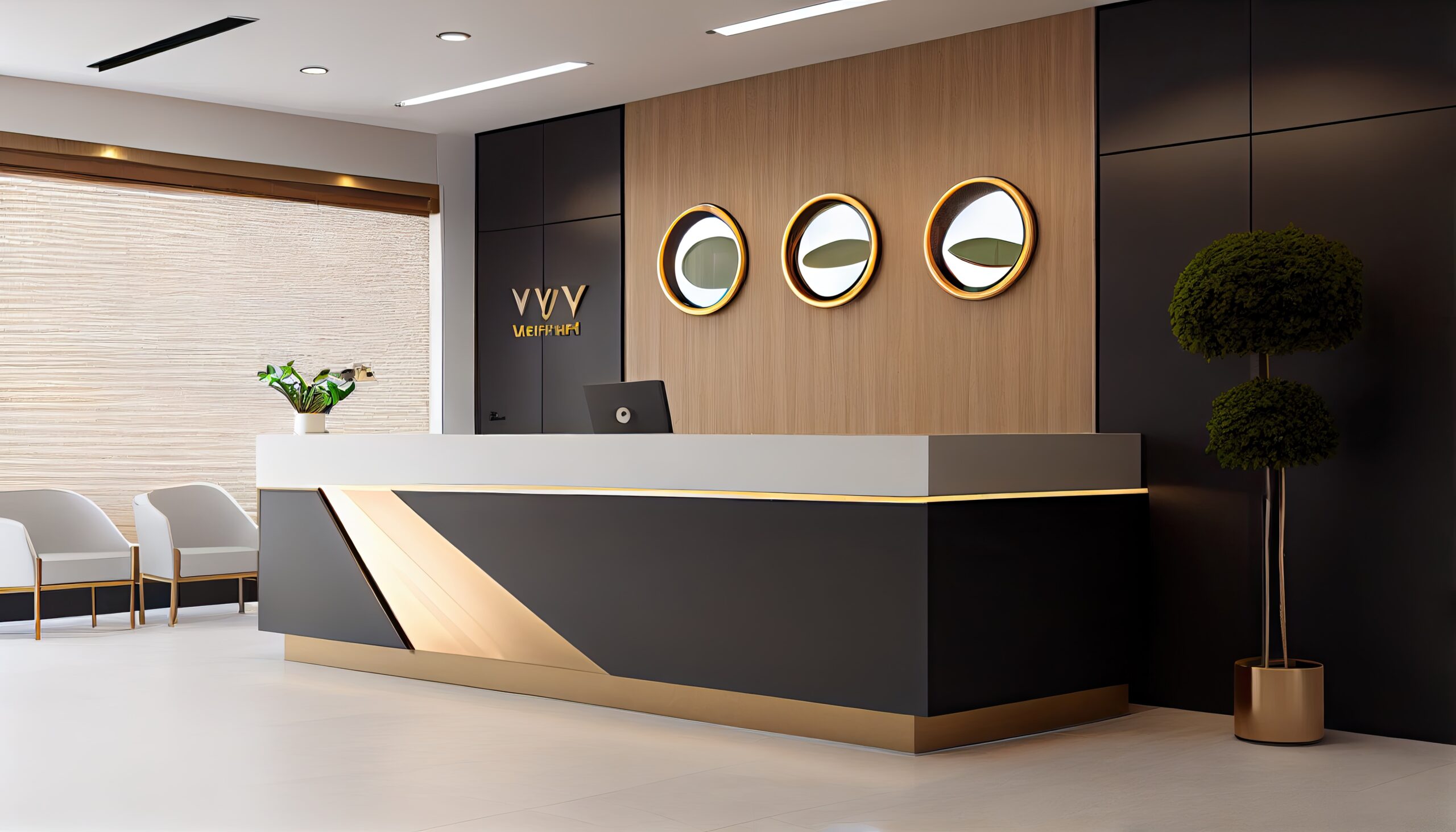 modern reception area, lobby area interior design with counter, ai generated