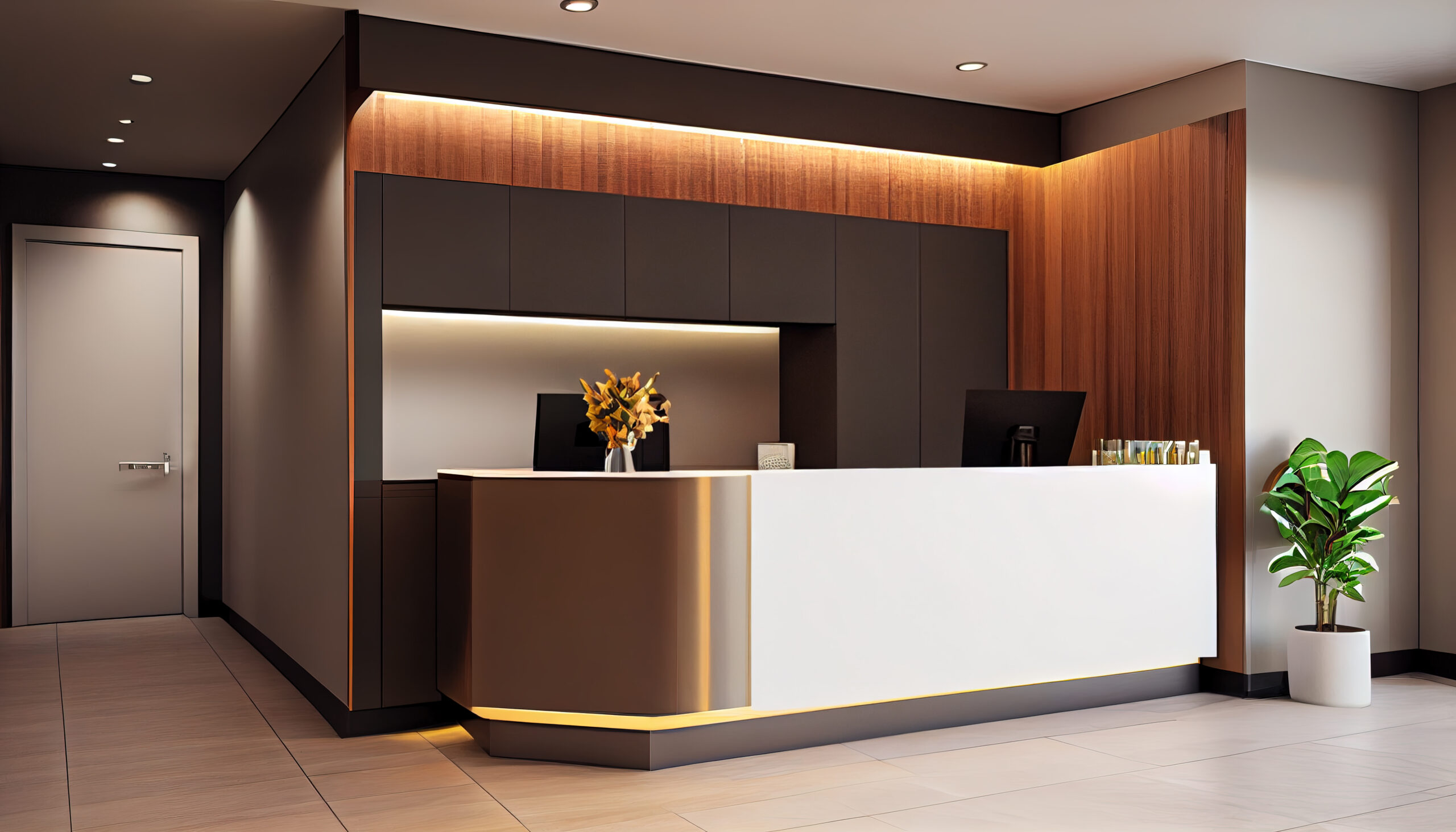 modern reception area, lobby area interior design with counter, ai generated