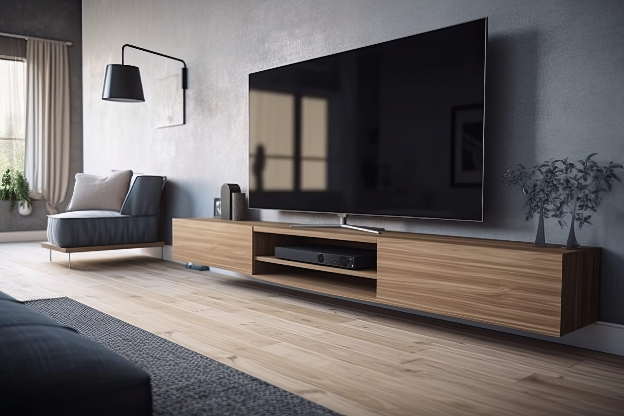 Smart TV in the living room with speakers