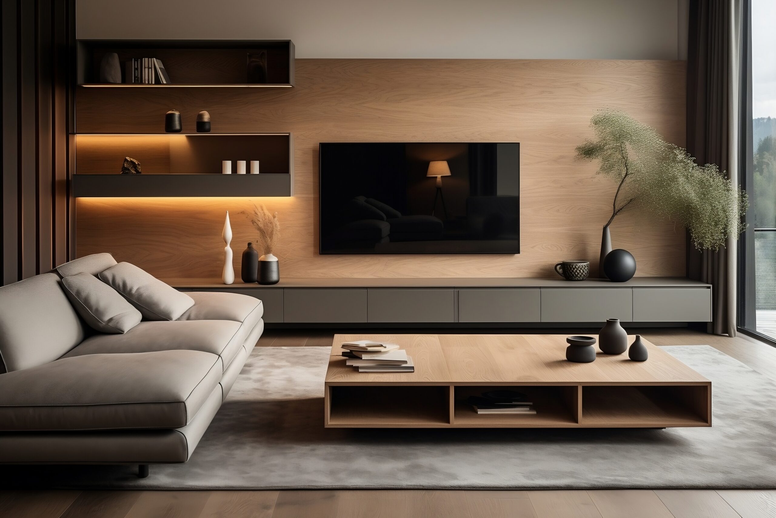 Television cabinet in a Scandinavian-themed living room
