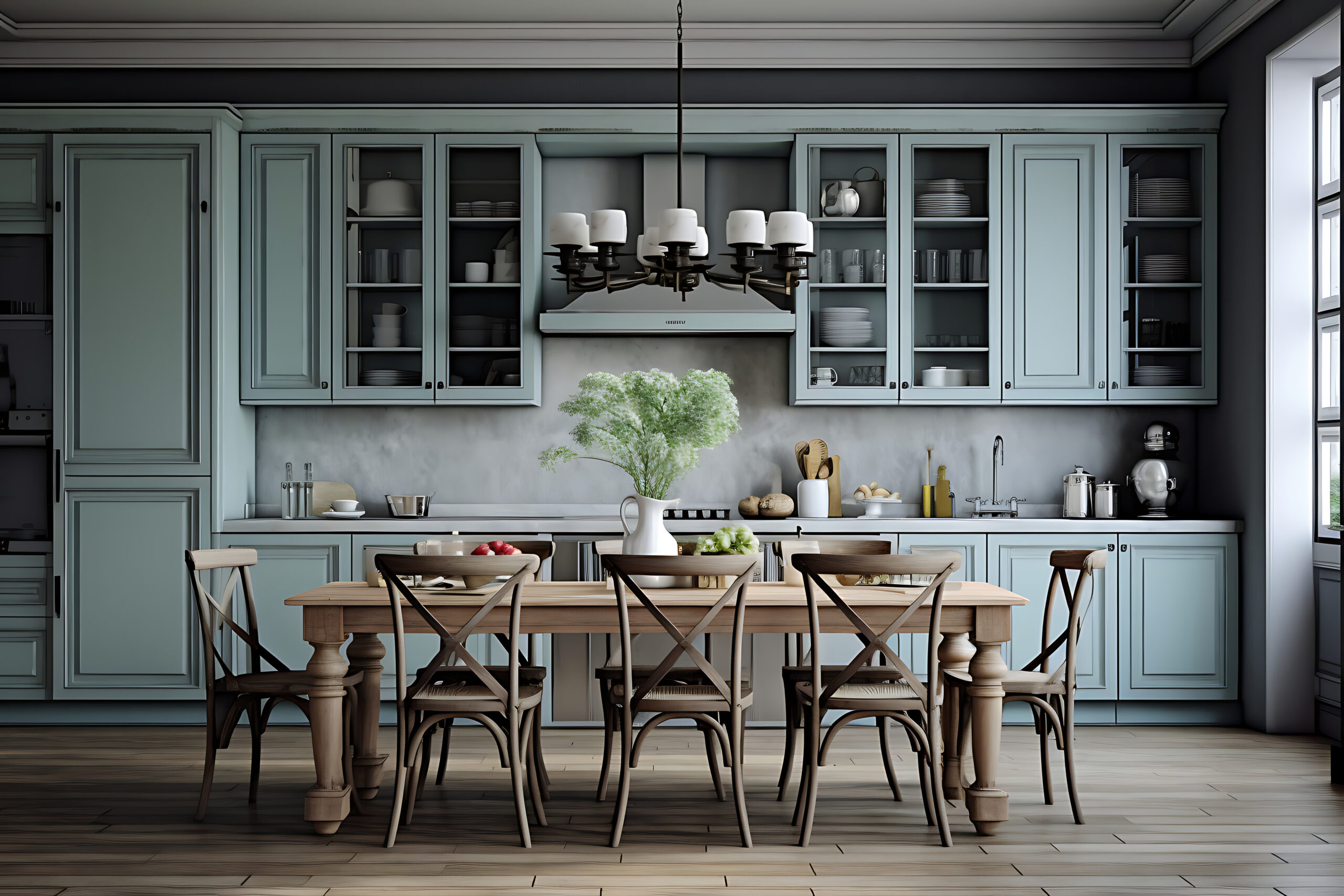 Traditional Kitchen Room Interior Design 3D Rendering