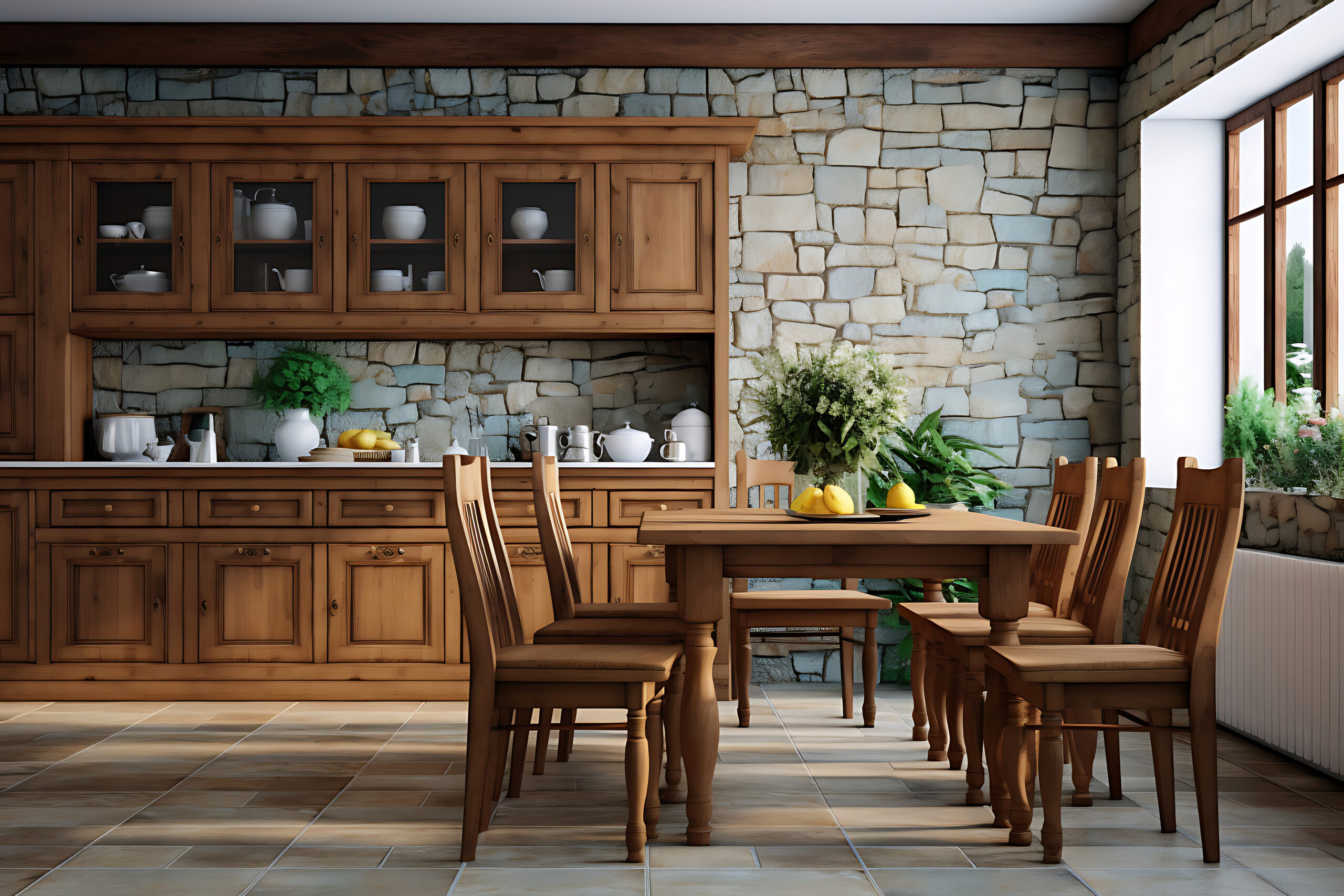 Traditional Kitchen Room Interior Design 3D Rendering